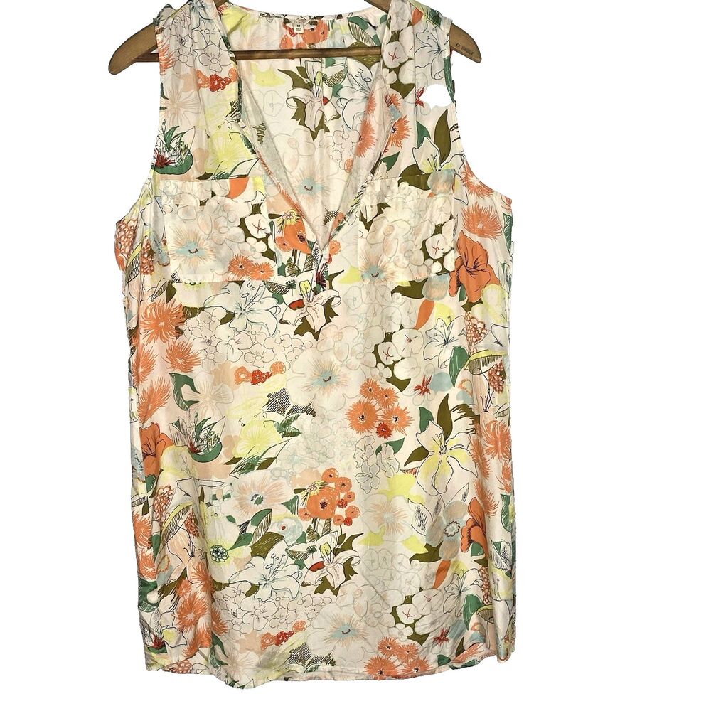 J Crew Silk Floral Sleeveless Mini Dress V-Neck Womens M Cream Orange